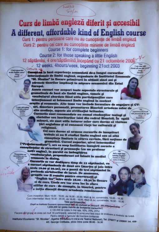 Poster for English course, Ecumenical Institute, Iasi, 2004